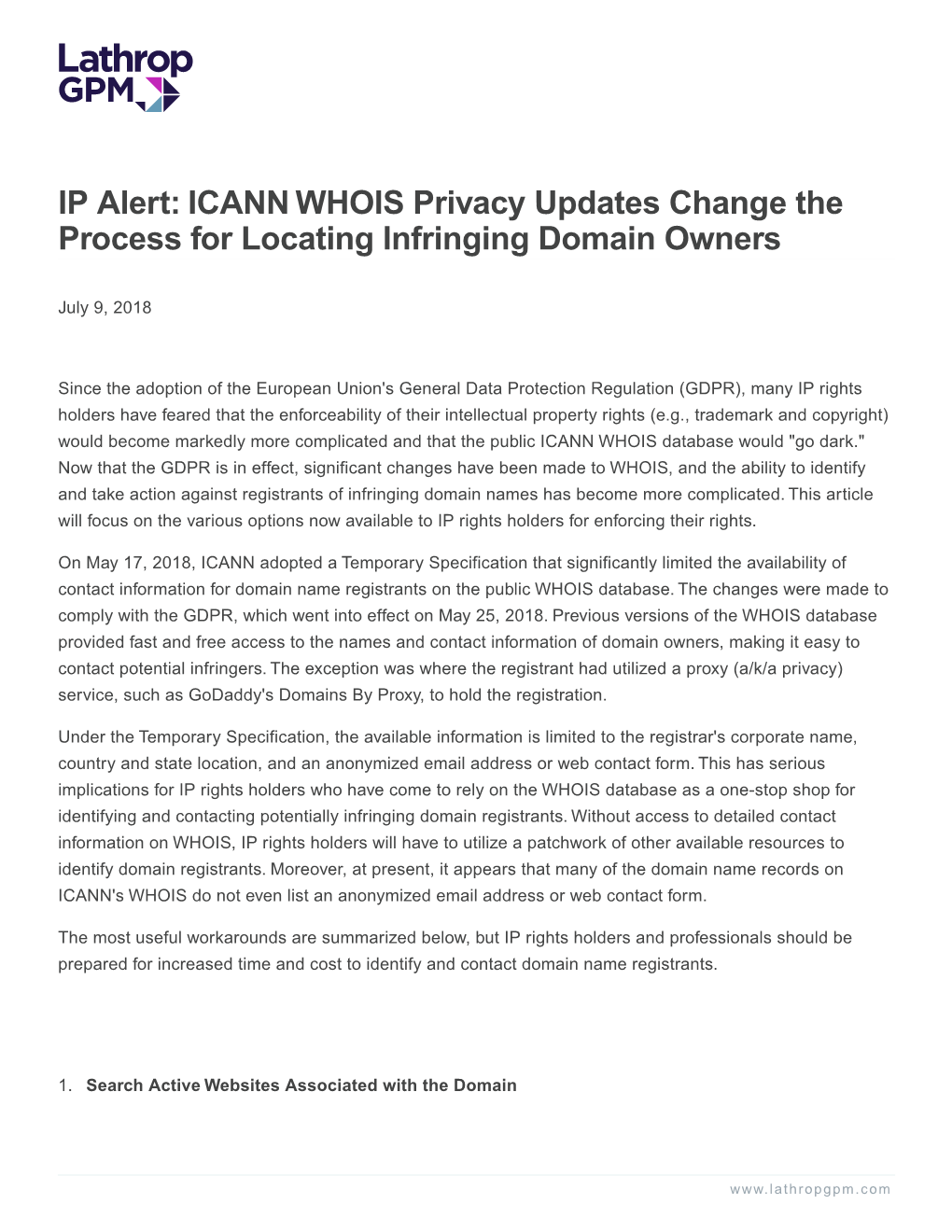 IP Alert: ICANN WHOIS Privacy Updates Change the Process for Locating Infringing Domain Owners