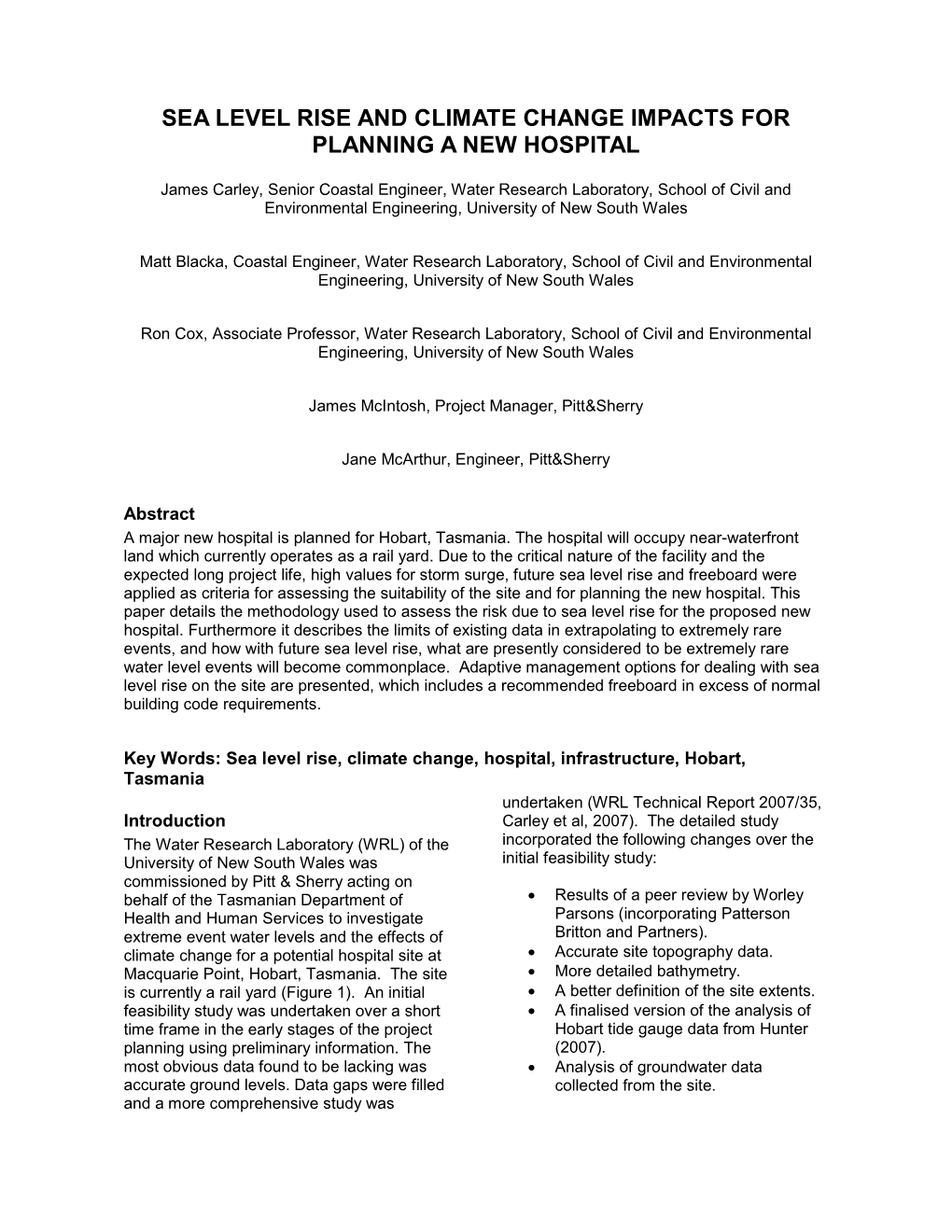 Sea Level Rise and Climate Change Impacts for Planning a New Hospital