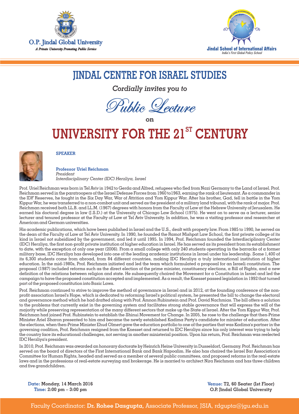 Invite Public Lecture by Professor Uriel Reich on 14 March 2015.Cdr