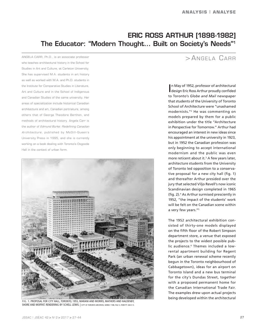 ERIC ROSS ARTHUR [1898-1982] the Educator: “Modern Thought… Built on Society’S Needs”1