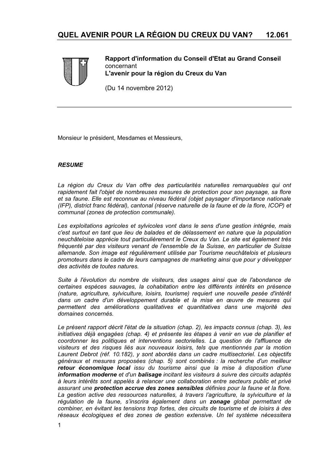 Quel Avenir Pour La Région Du Creux Du Van? 12.061