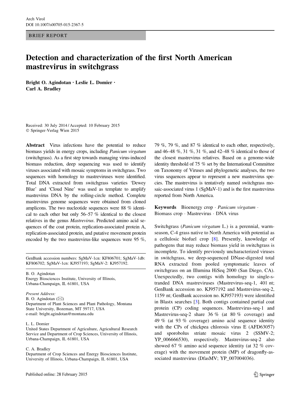 Detection and Characterization of the First North American Mastrevirus In