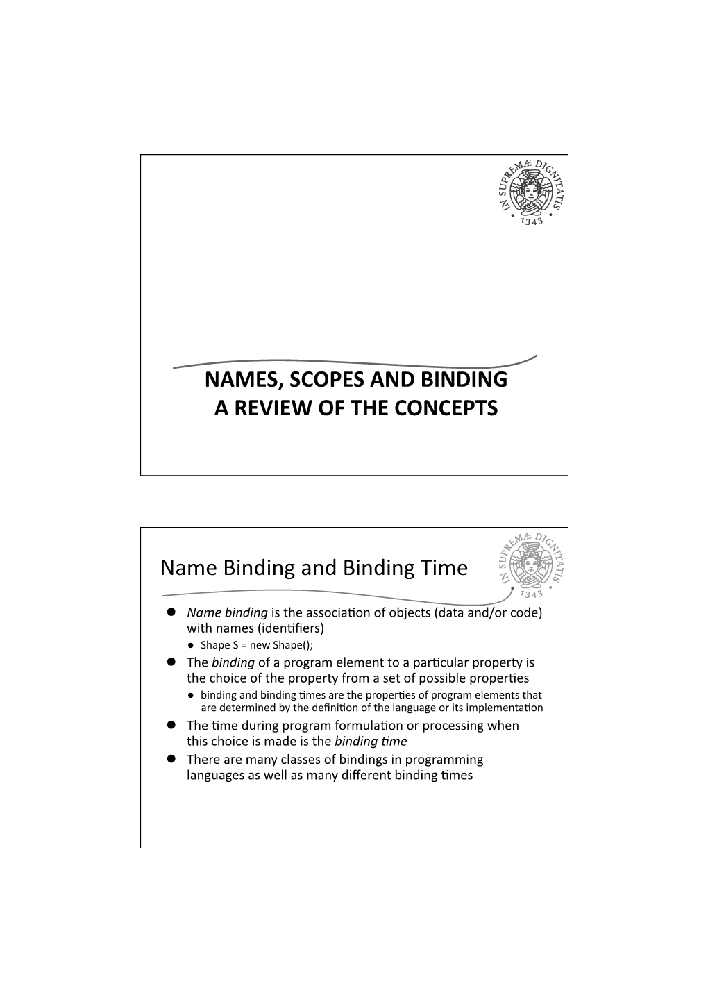 Names, Scopes and Binding a Review of the Concepts