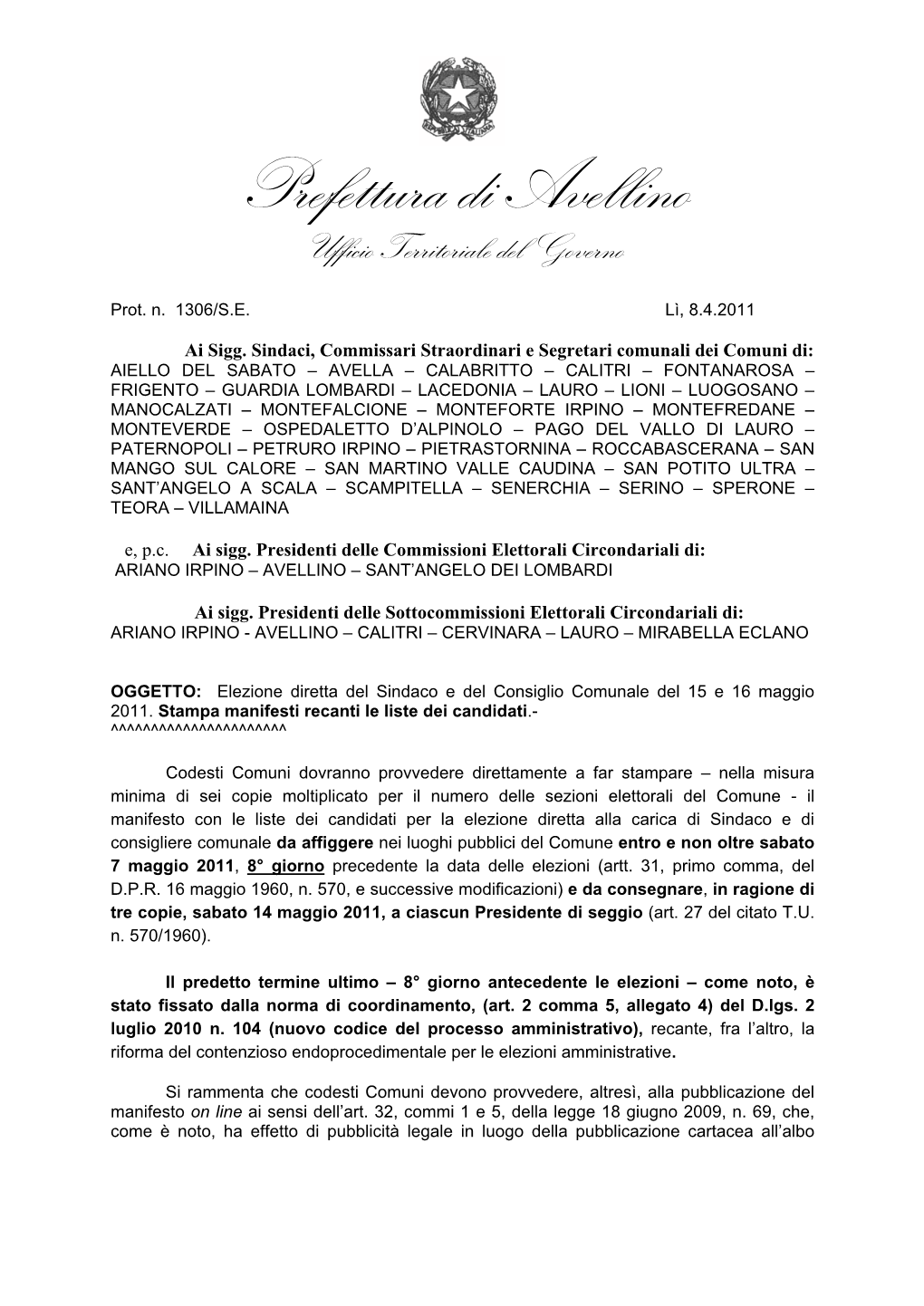 Prefettura Di Avellino Ufficio Territoriale Del Governo