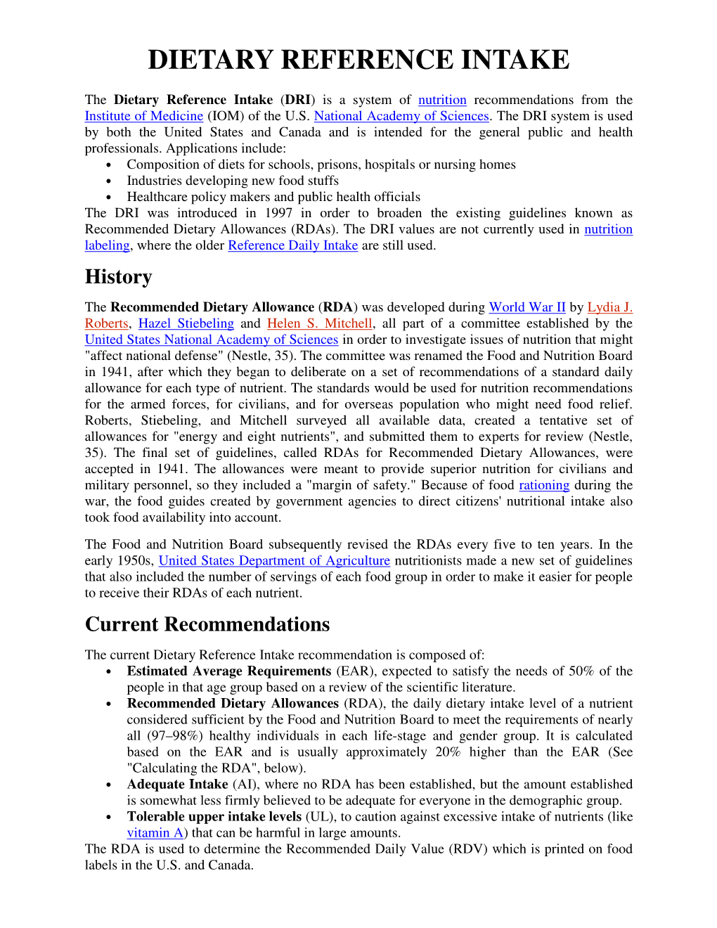 Dietary Reference Intake