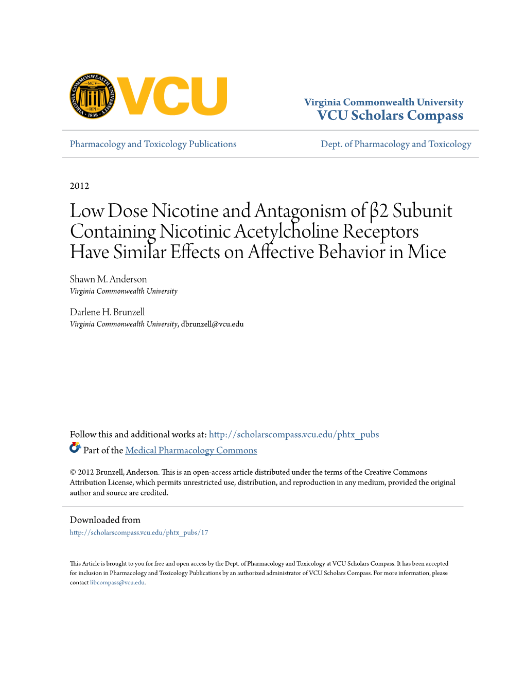 Low Dose Nicotine and Antagonism of Β2 Subunit Containing Nicotinic Acetylcholine Receptors Have Similar Effects on Affective Behavior in Mice Shawn M