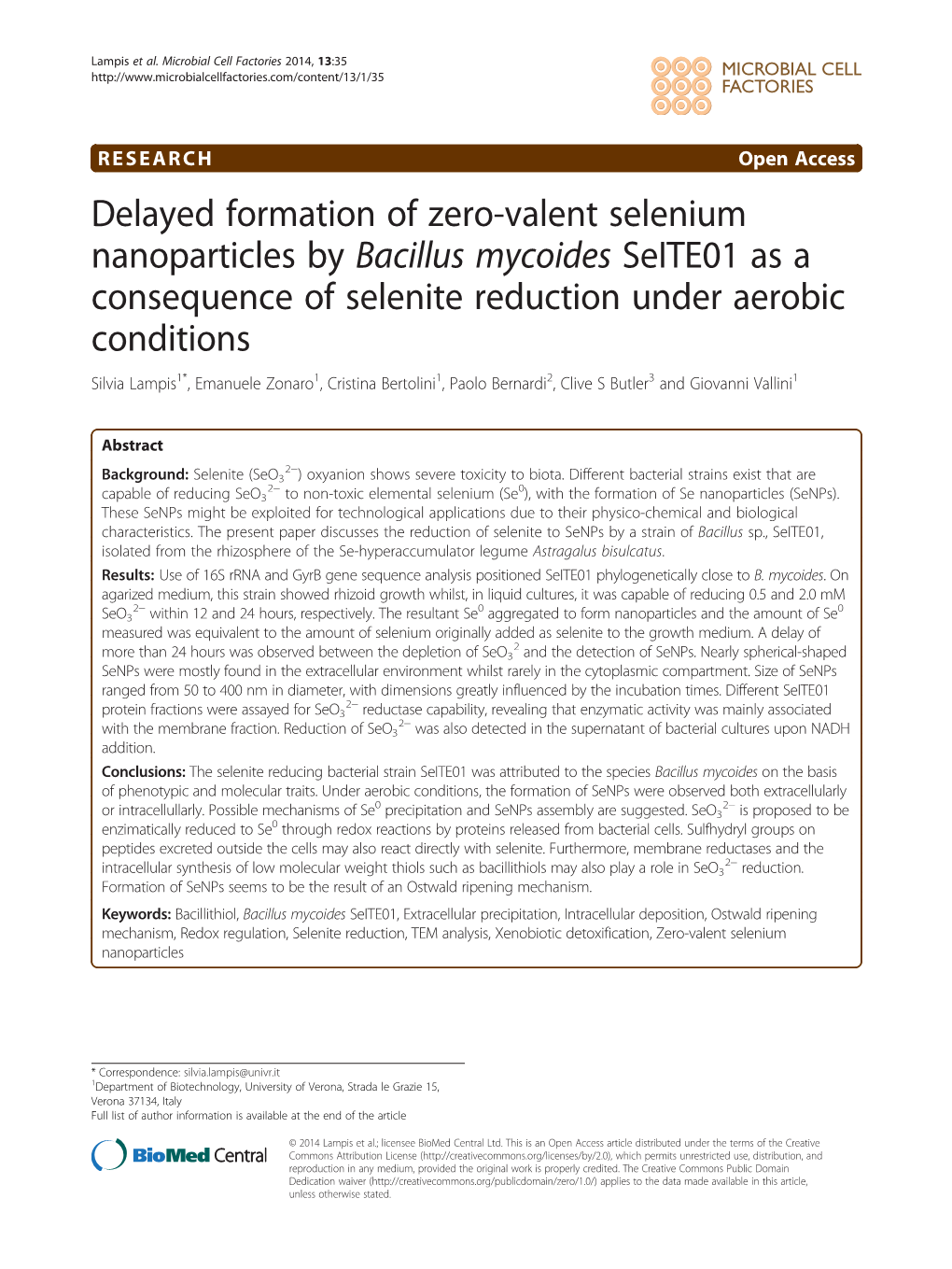 Delayed Formation of Zero-Valent Selenium Nanoparticles by Bacillus