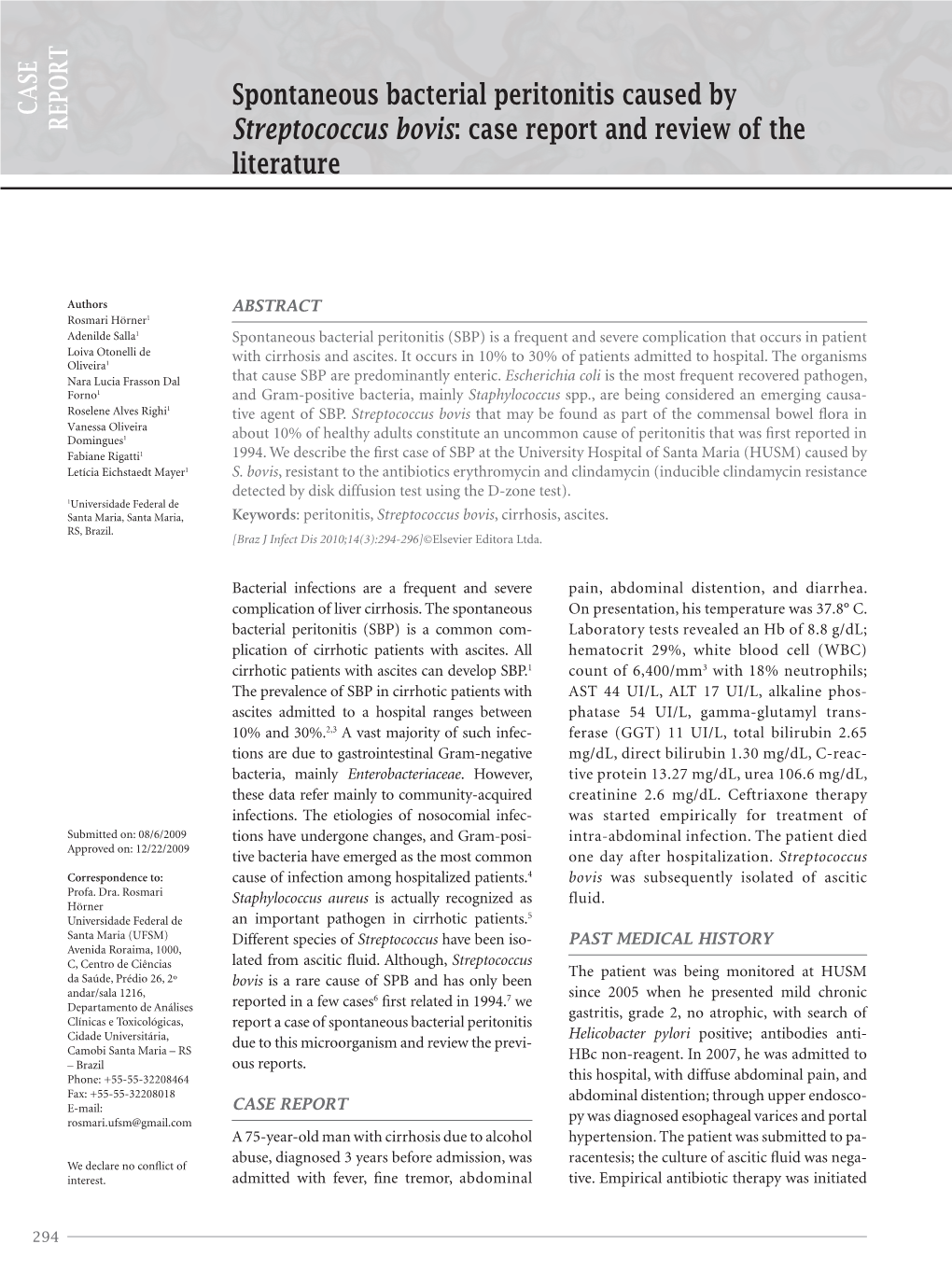 Spontaneous Bacterial Peritonitis Caused by Streptococcus Bovis