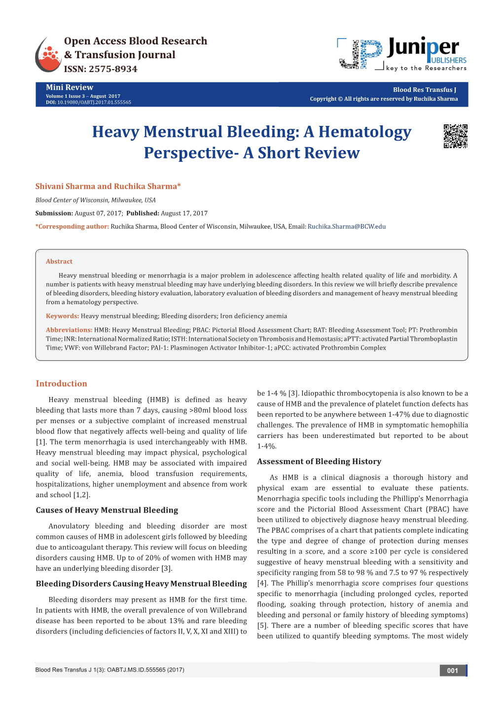 Heavy Menstrual Bleeding: a Hematology Perspective- a Short Review