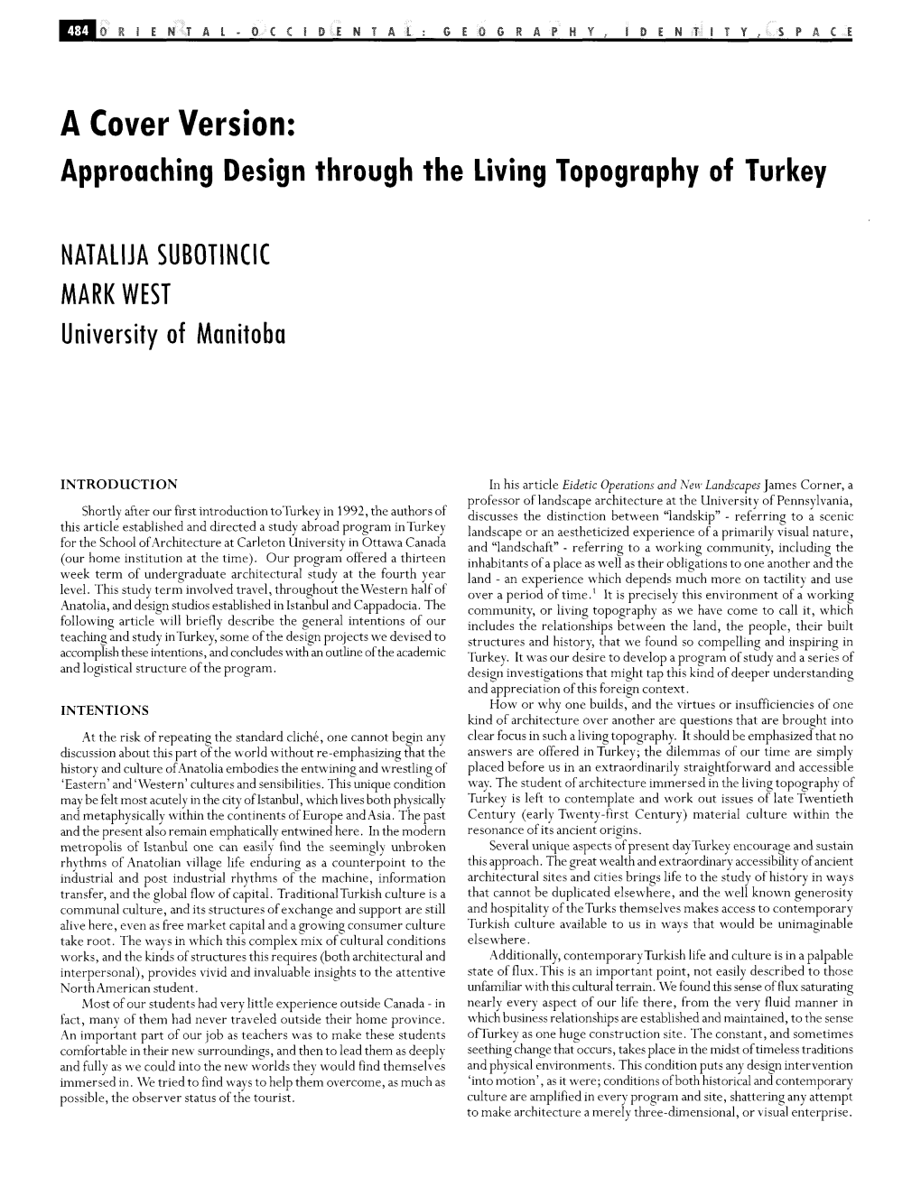 A Cover Version: Approaching Design Through the Living Topography of Turkey
