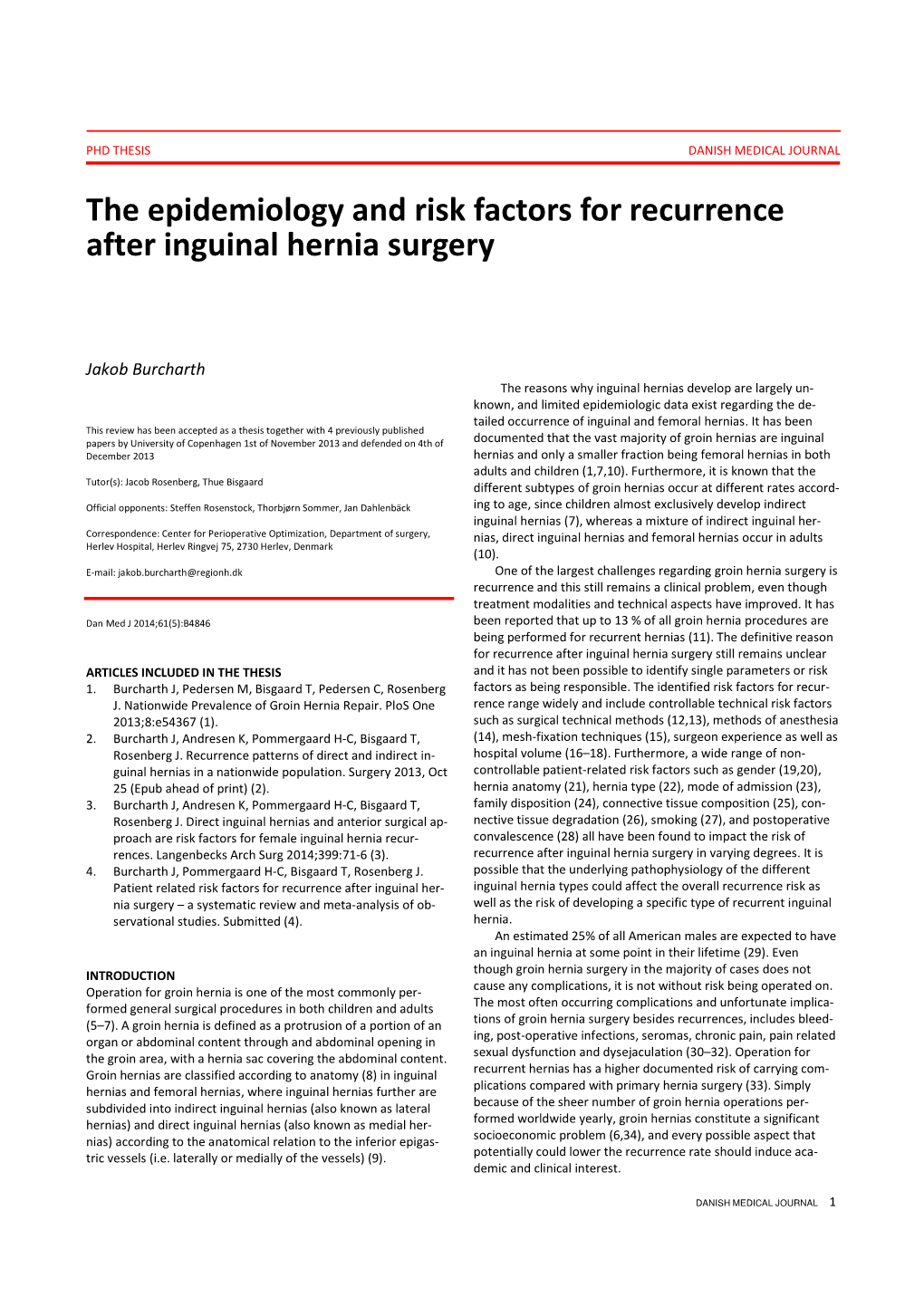 The Epidemiology and Risk Factors for Recurrence After Inguinal Hernia Surgery