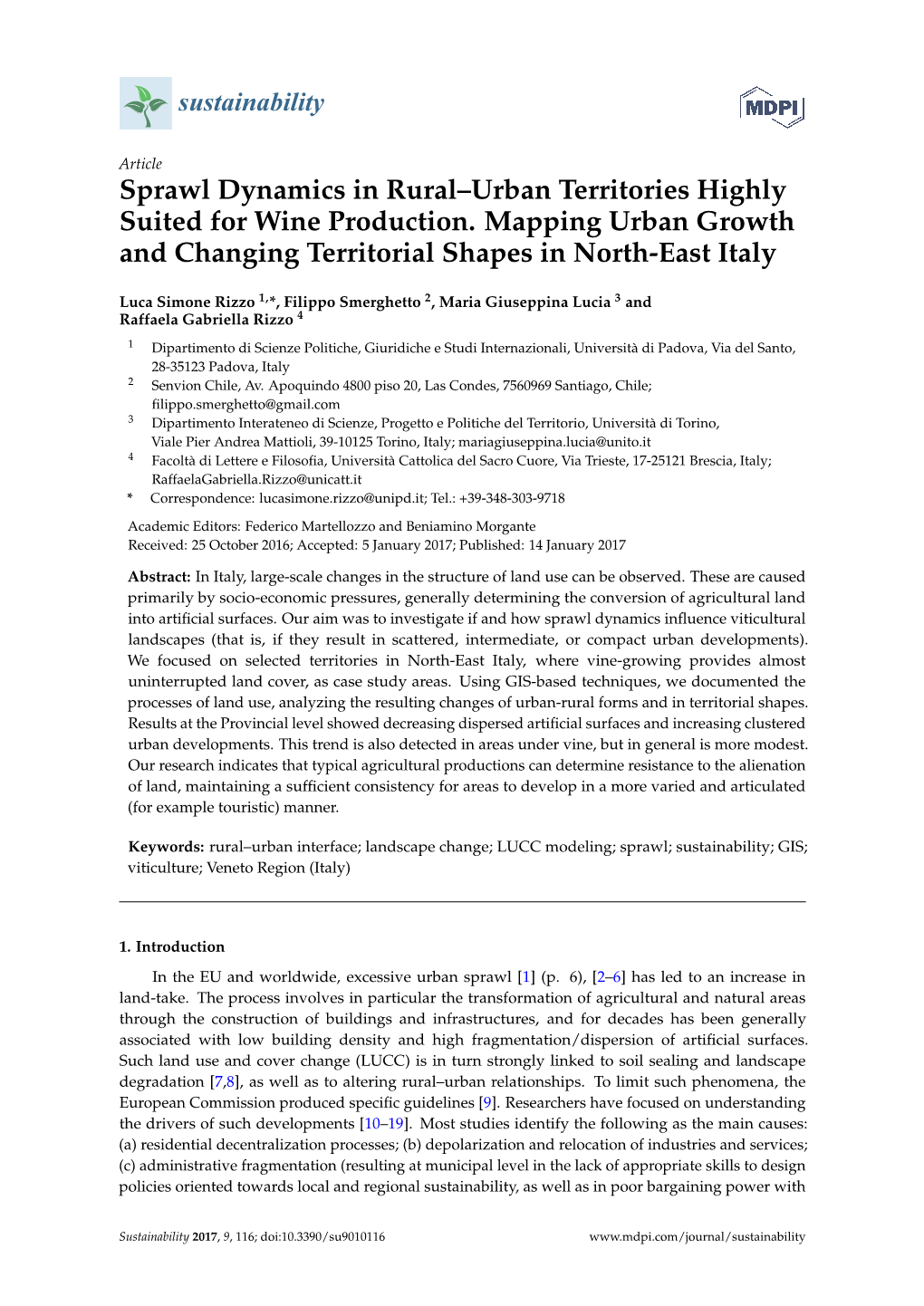 Sprawl Dynamics in Rural–Urban Territories Highly Suited for Wine Production. Mapping Urban Growth and Changing Territorial Shapes in North-East Italy