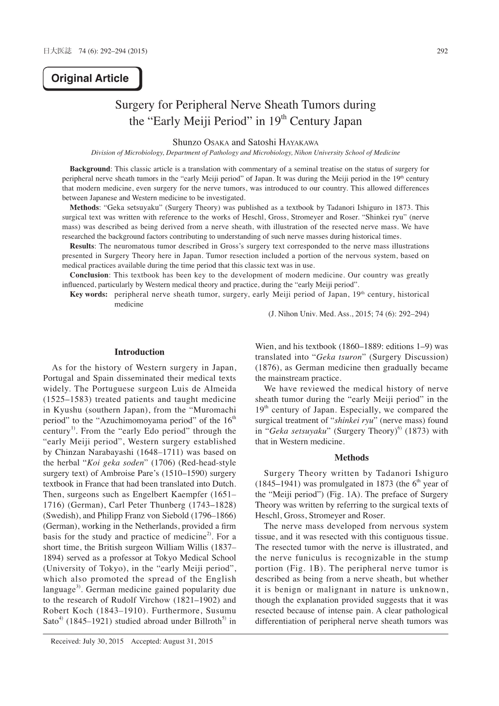 Surgery for Peripheral Nerve Sheath Tumors During the “Early Meiji Period” in 19Th Century Japan