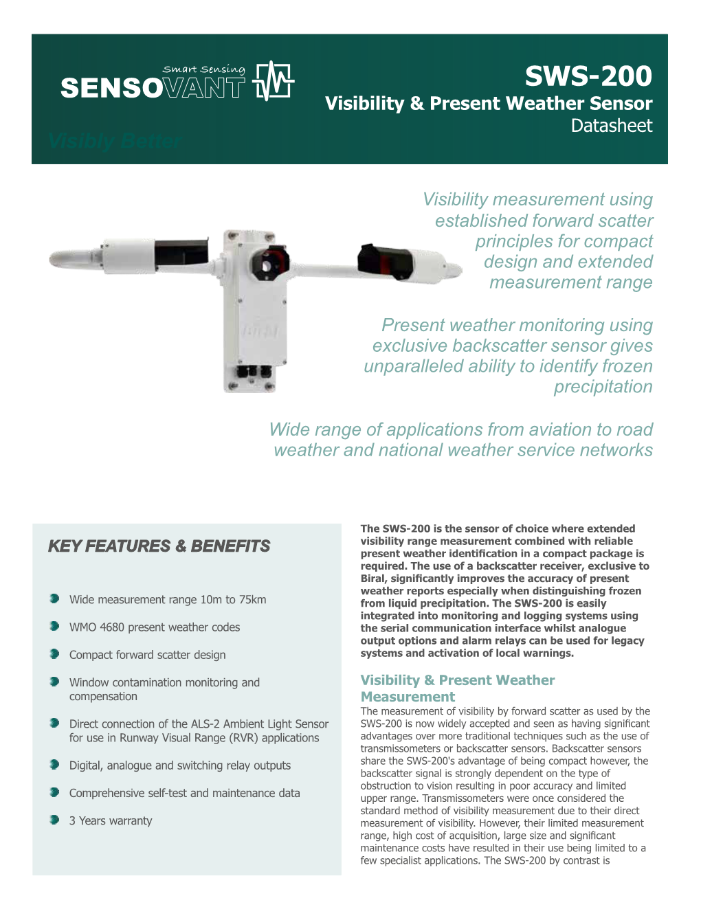 SWS-200 Visibility & Present Weather Sensor Datasheet Visibly Better