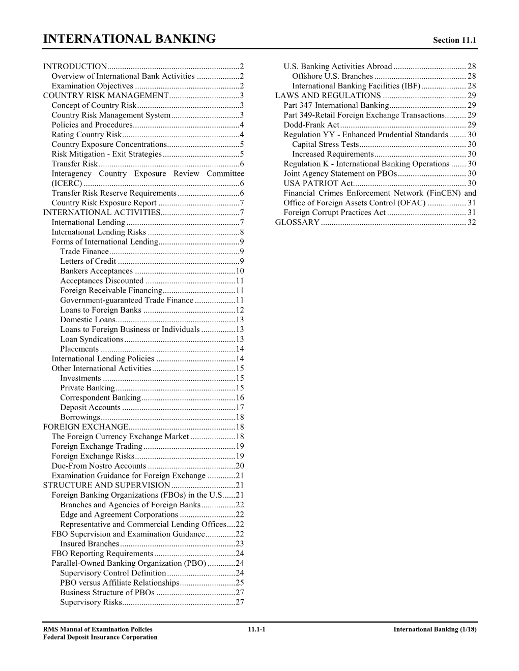 Section 11.1 International Banking