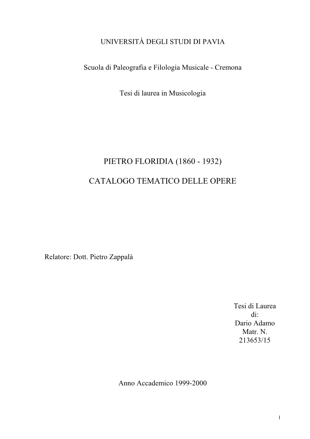 CATALOGO TEMATICO DELLE OPERE (Tesi