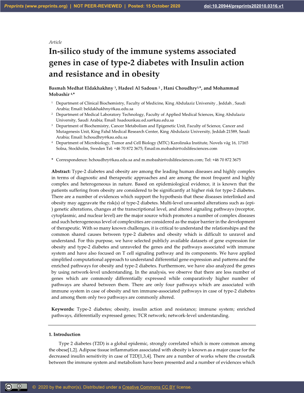 In-Silico Study of the Immune Systems Associated Genes in Case of Type-2 Diabetes with Insulin Action and Resistance and in Obesity