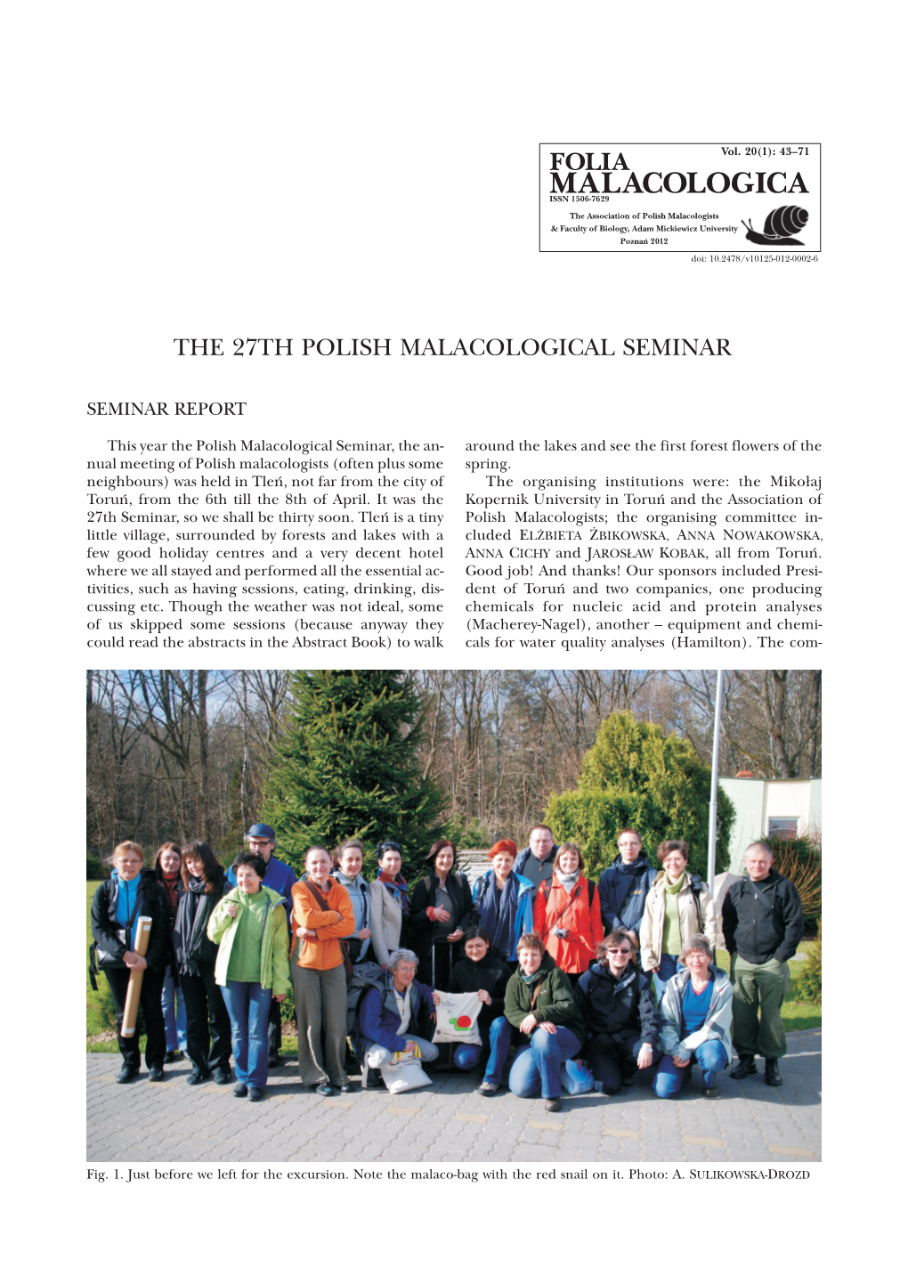 The 27Th Polish Malacological Seminar