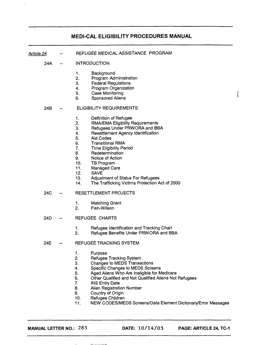 Medi-Cal Eligibility Procedures Manual