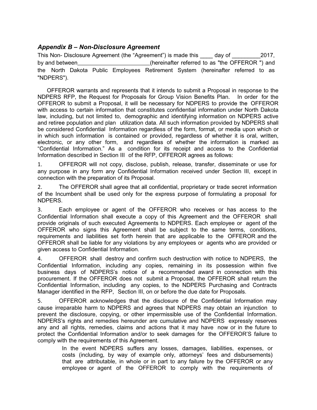 Appendix B Non-Disclosure Agreement