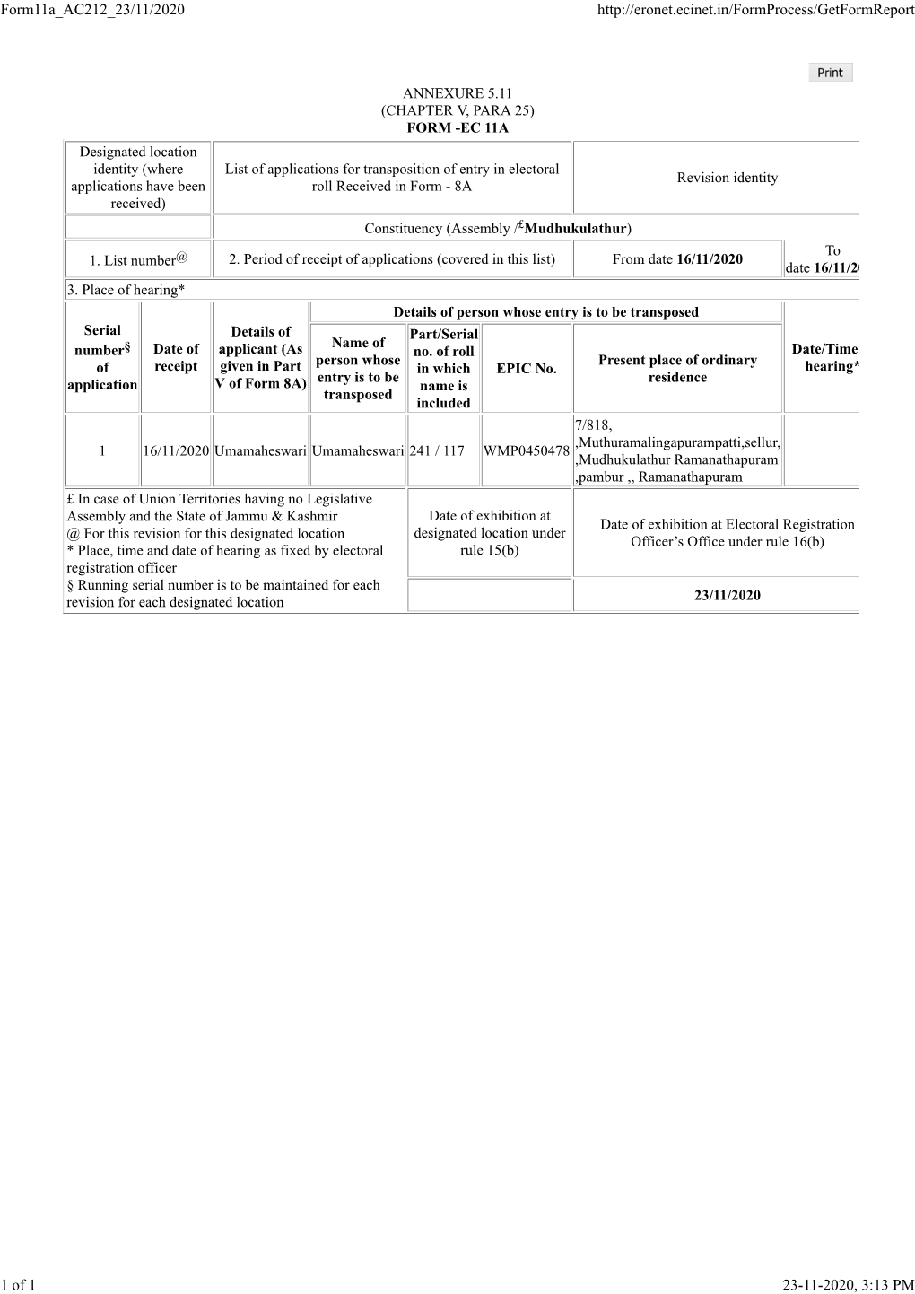 Form11a AC212 23/11/2020 1 of 1 23-11-2020, 3:13 PM