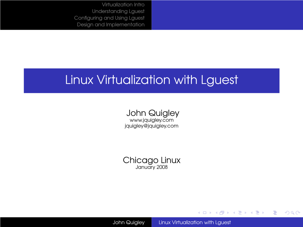 Linux Virtualization with Lguest