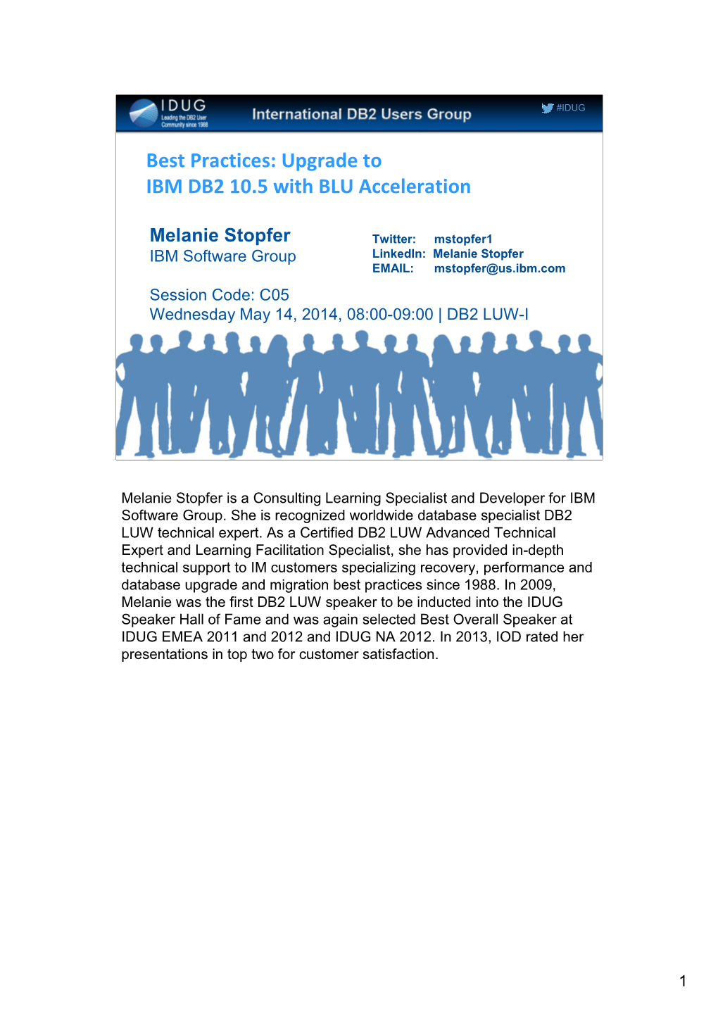 Best Practices: Upgrade to IBM DB2 10.5 with BLU Acceleration