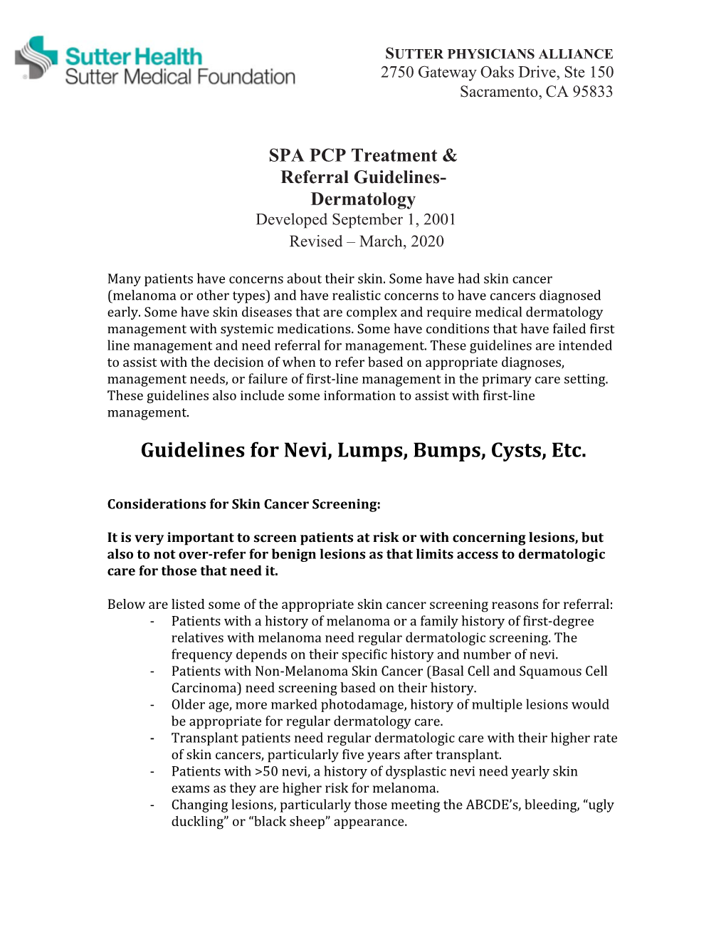 SPA PCP Treatment & Referral Guidelines-Dermatology
