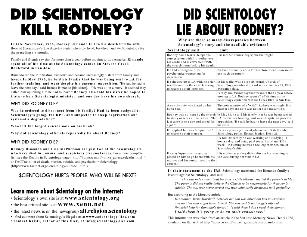 Did Scientology Kill Rodney Rimando?