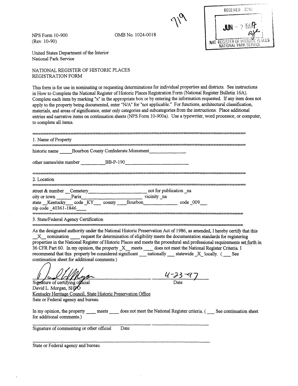 0MB No. 1024-0018 NPS Form 10-900 (Rev. 10-90