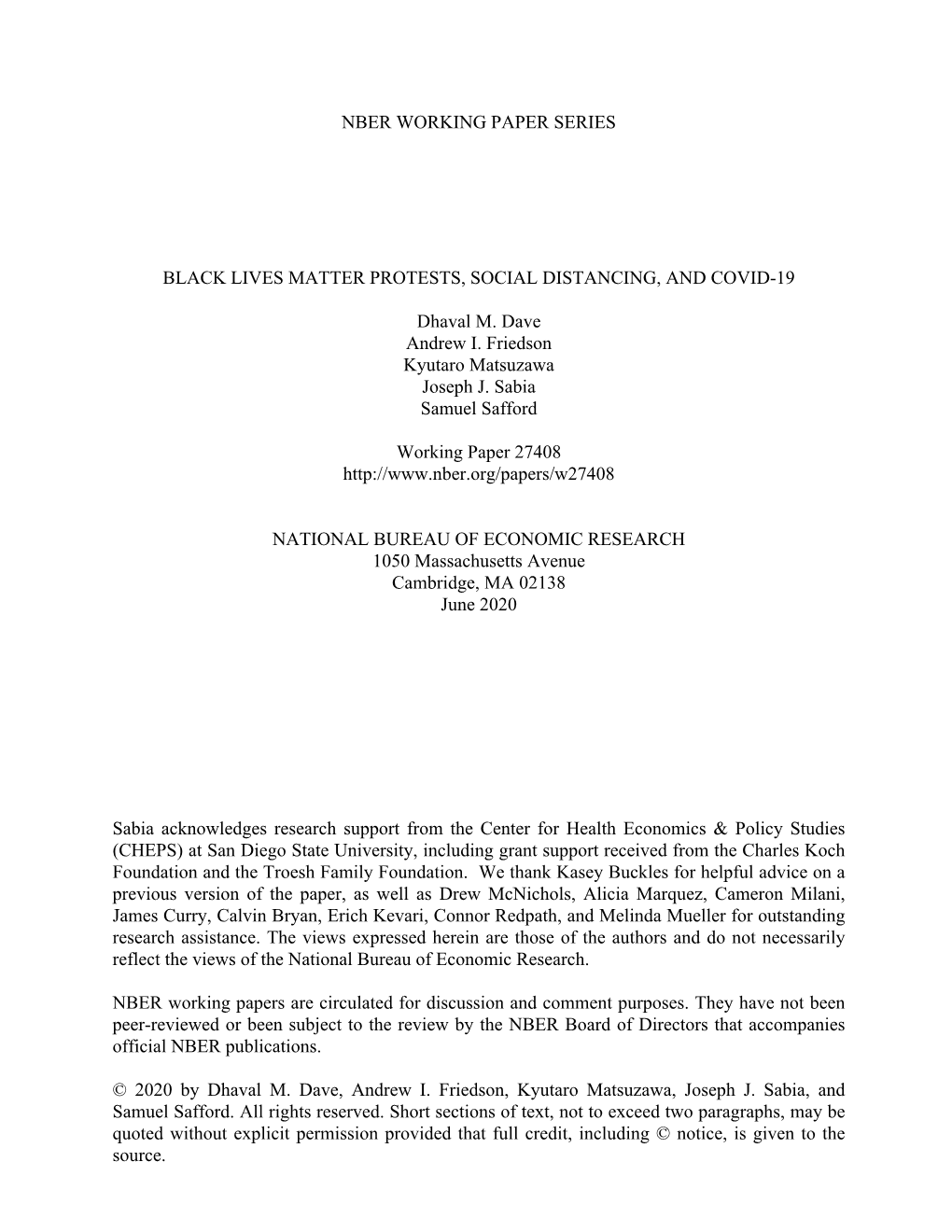 Nber Working Paper Series Black Lives Matter