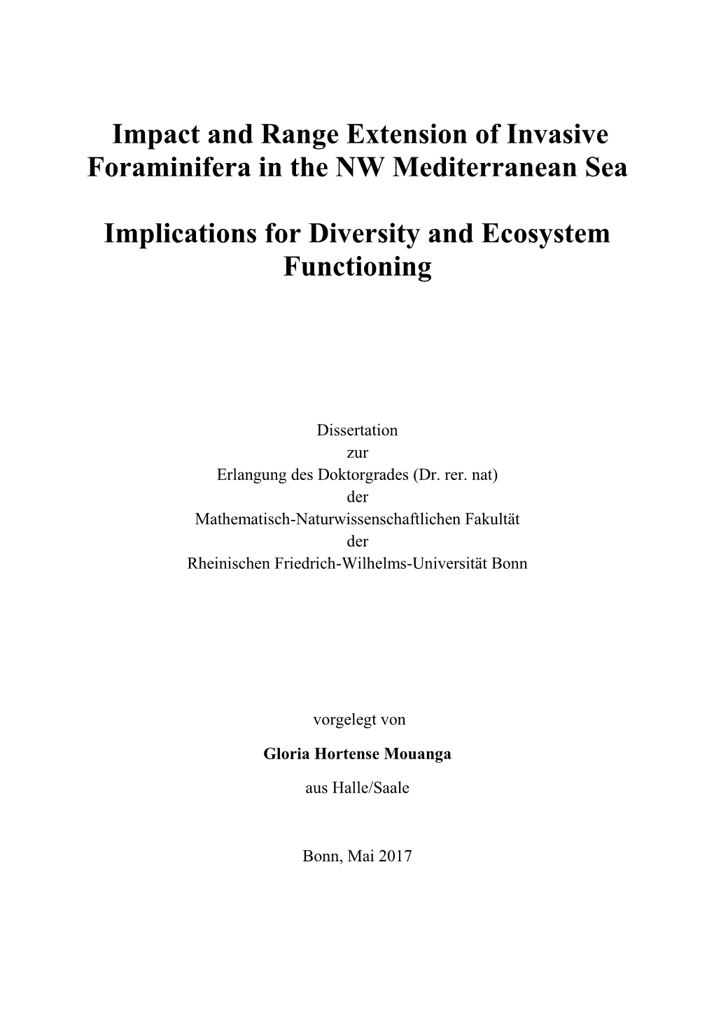 Impact and Range Extension of Invasive Foraminifera in the NW Mediterranean Sea
