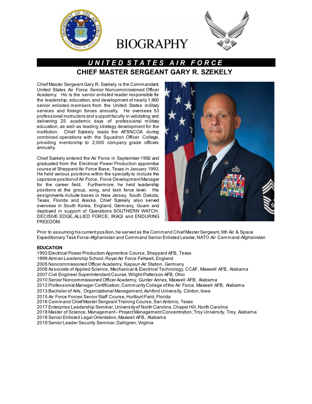 Chief Master Sergeant Gary R. Szekely