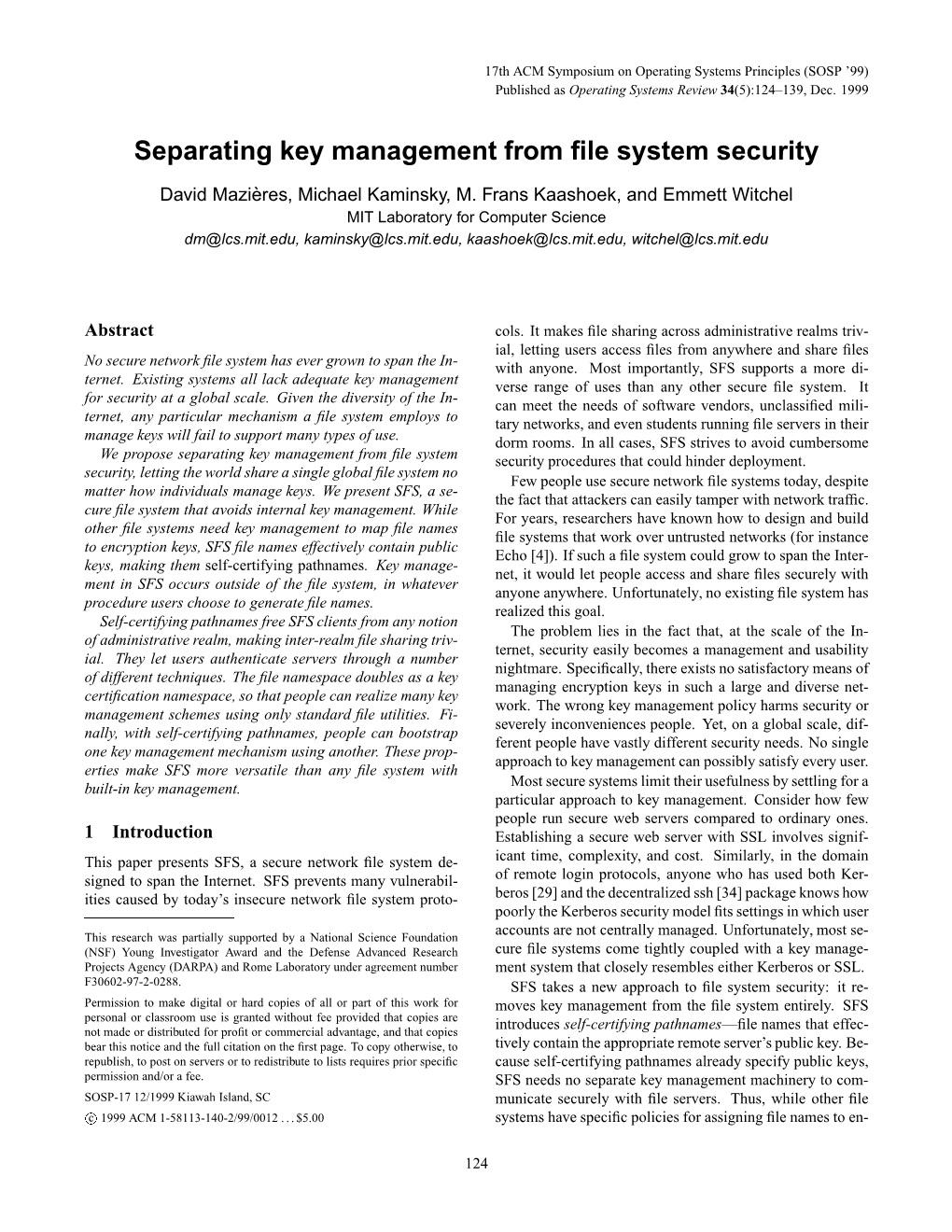 Separating Key Management from File System Security