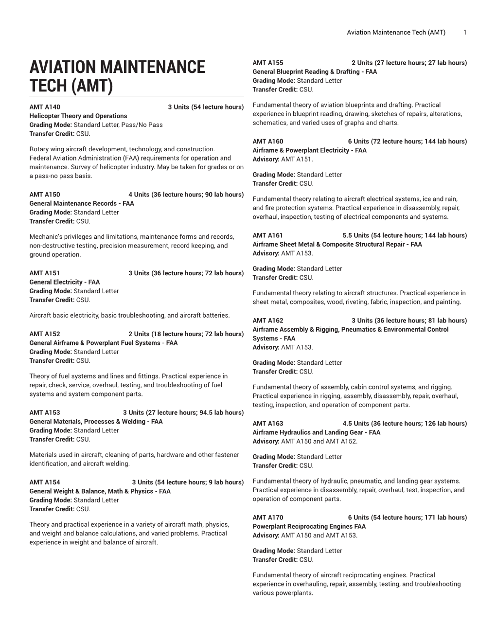 Aviation Maintenance Tech (AMT) 1