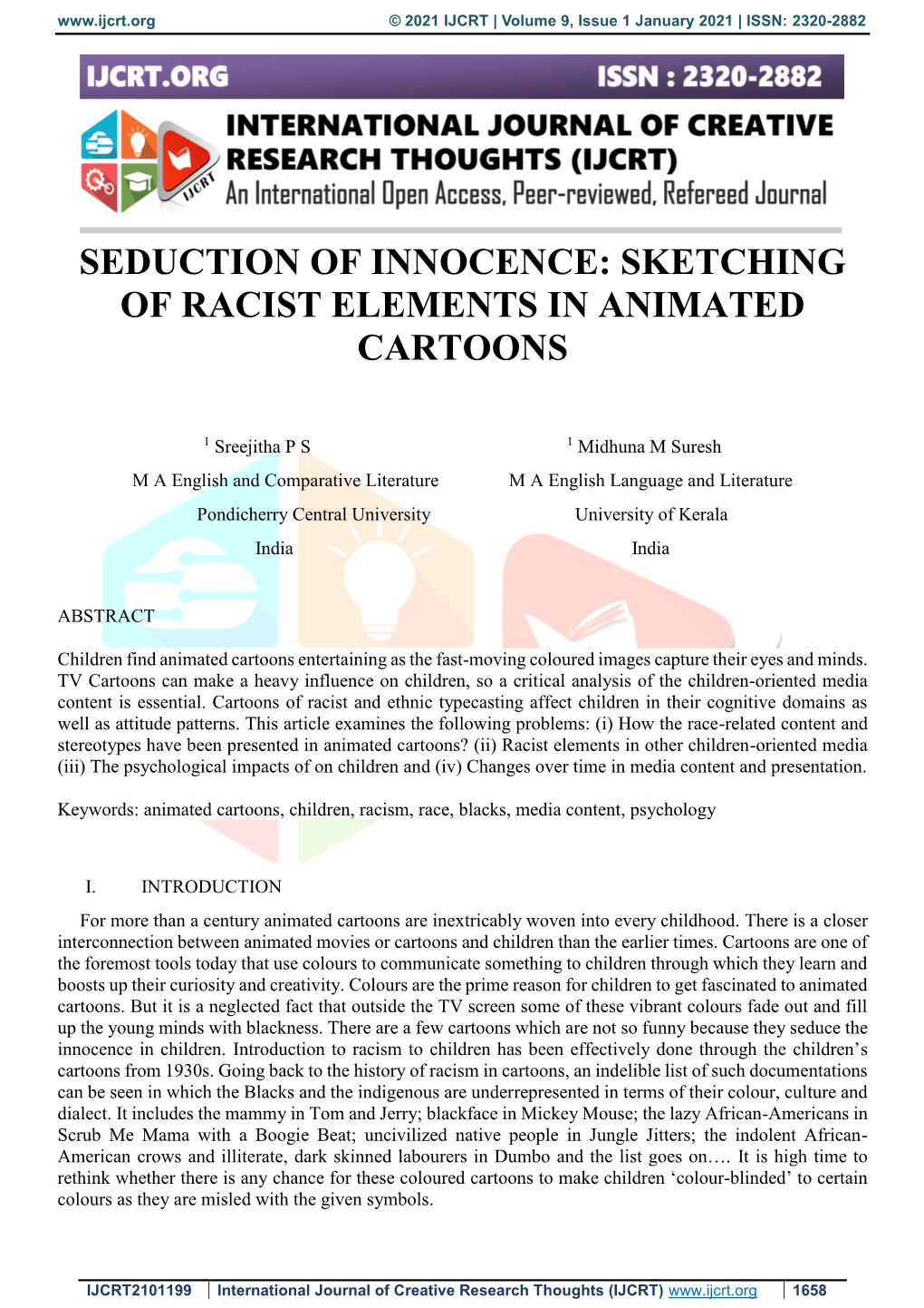 Seduction of Innocence: Sketching of Racist Elements in Animated Cartoons