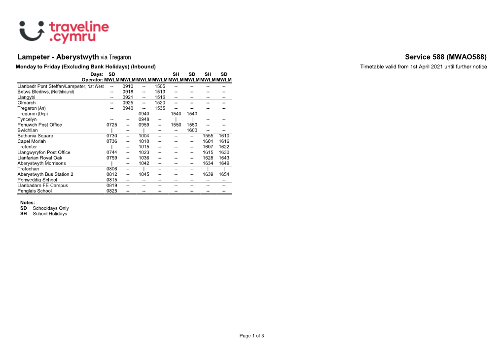 Timetable 588MWA2