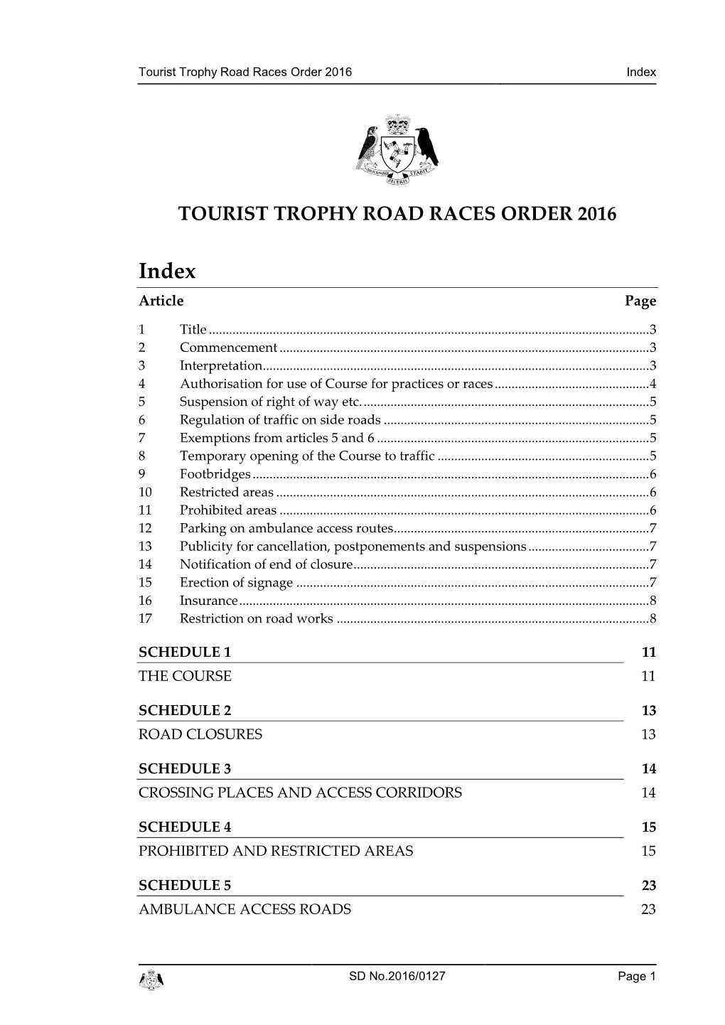 Tourist Trophy Road Races Order 2016 Index