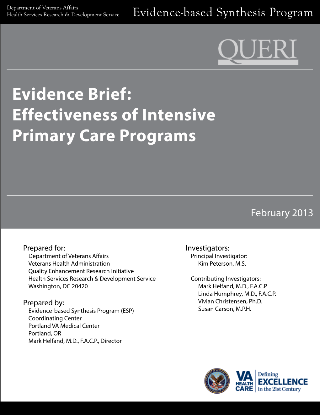 Evidence Brief: Effectiveness of Intensive Primary Care Programs