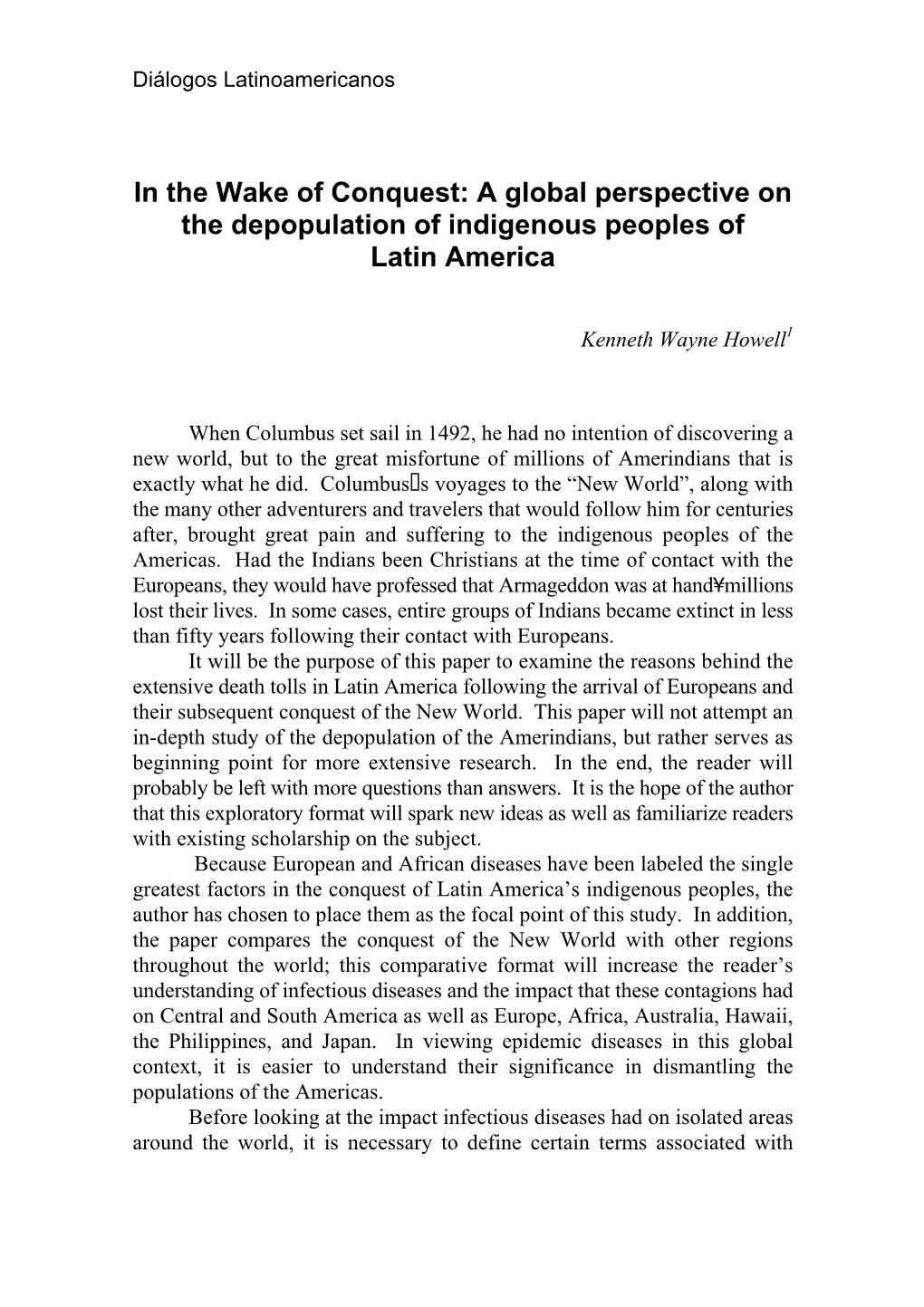 In the Wake of Conquest: a Global Perspective on the Depopulation of Indigenous Peoples of Latin America