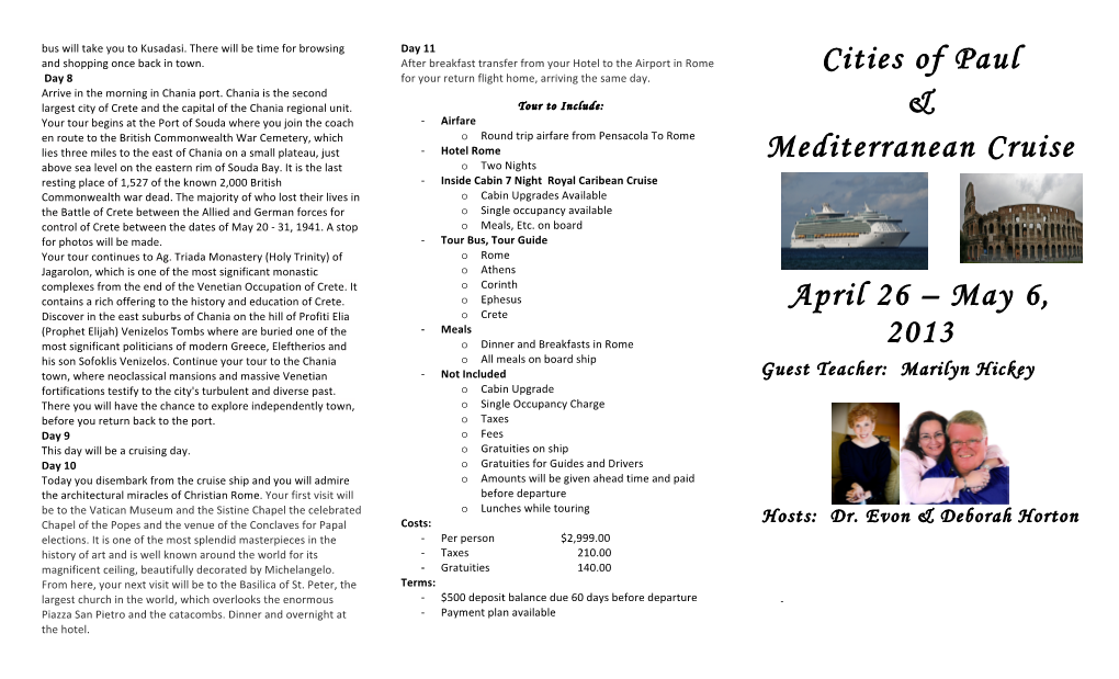 Cities of Paul & Mediterranean Cruise April 26 – May