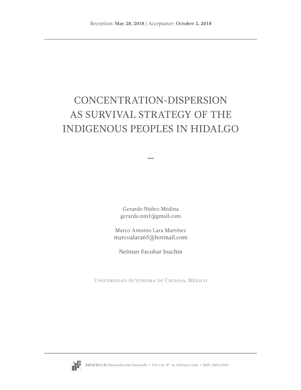 Concentration-Dispersion As Survival Strategy of the Indigenous Peoples in Hidalgo