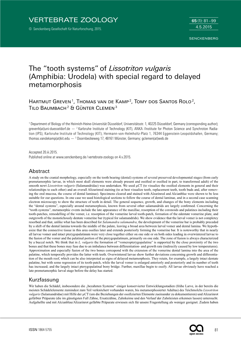 The “Tooth Systems” of Lissotriton Vulgaris (Amphibia: Urodela) with Special Regard to Delayed Metamorphosis