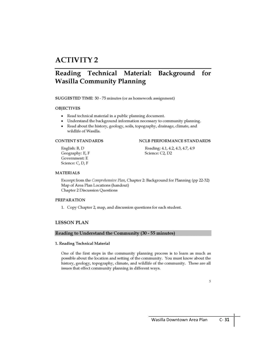 ACTIVITY2 Reading Technical Material: Background for Was Ill a Community Planning