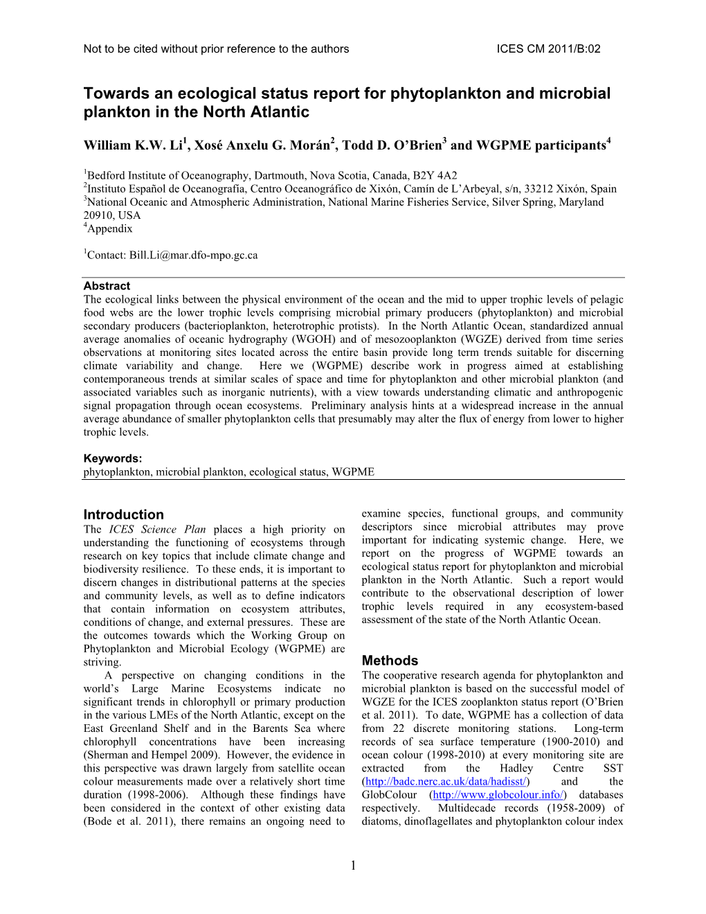 Towards an Ecological Status Report for Phytoplankton and Microbial Plankton in the North Atlantic