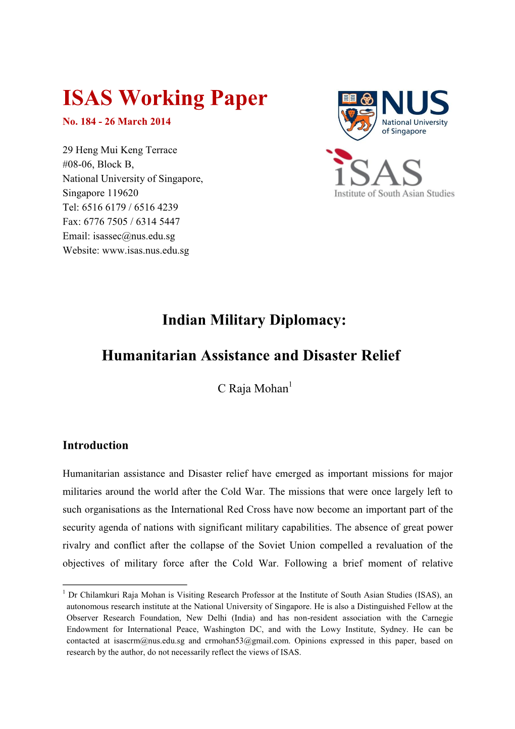 Humanitarian Assistance and Disaster Relief