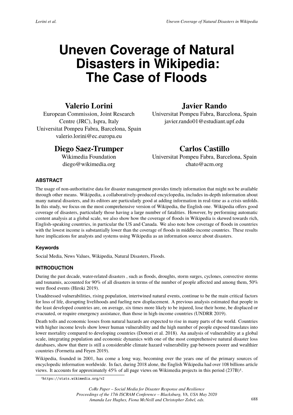 Uneven Coverage of Natural Disasters in Wikipedia: the Case of Floods