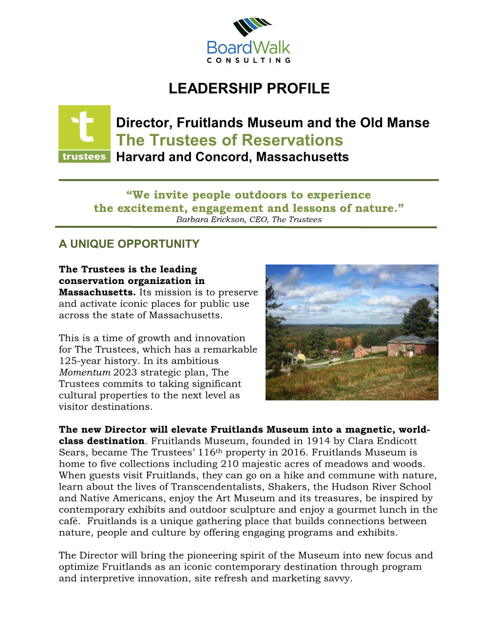 LEADERSHIP PROFILE Director, Fruitlands