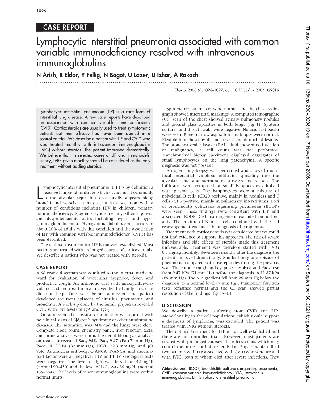 Lymphocytic Interstitial Pneumonia Associated with Common Variable