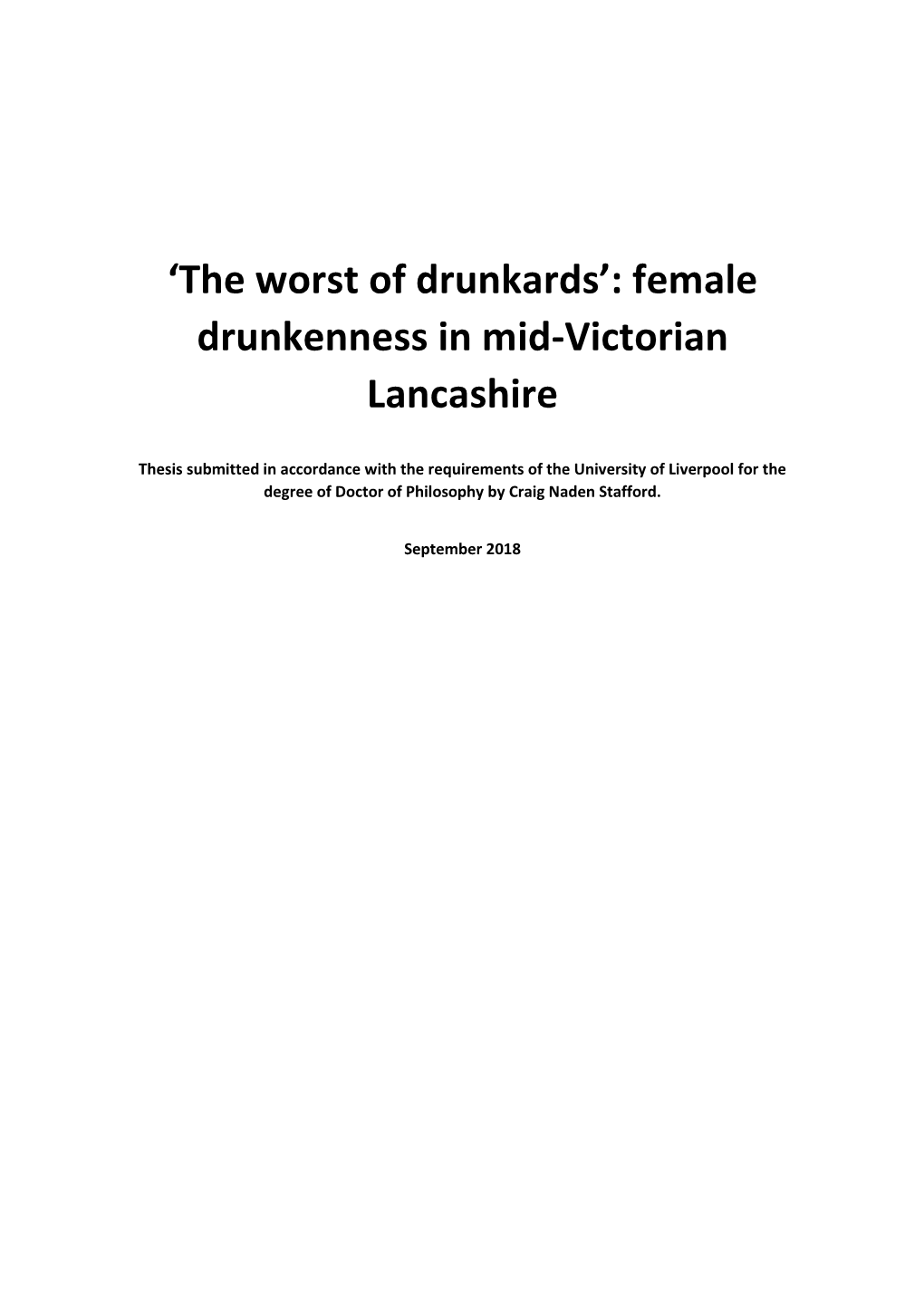 Female Drunkenness in Mid-Victorian Lancashire